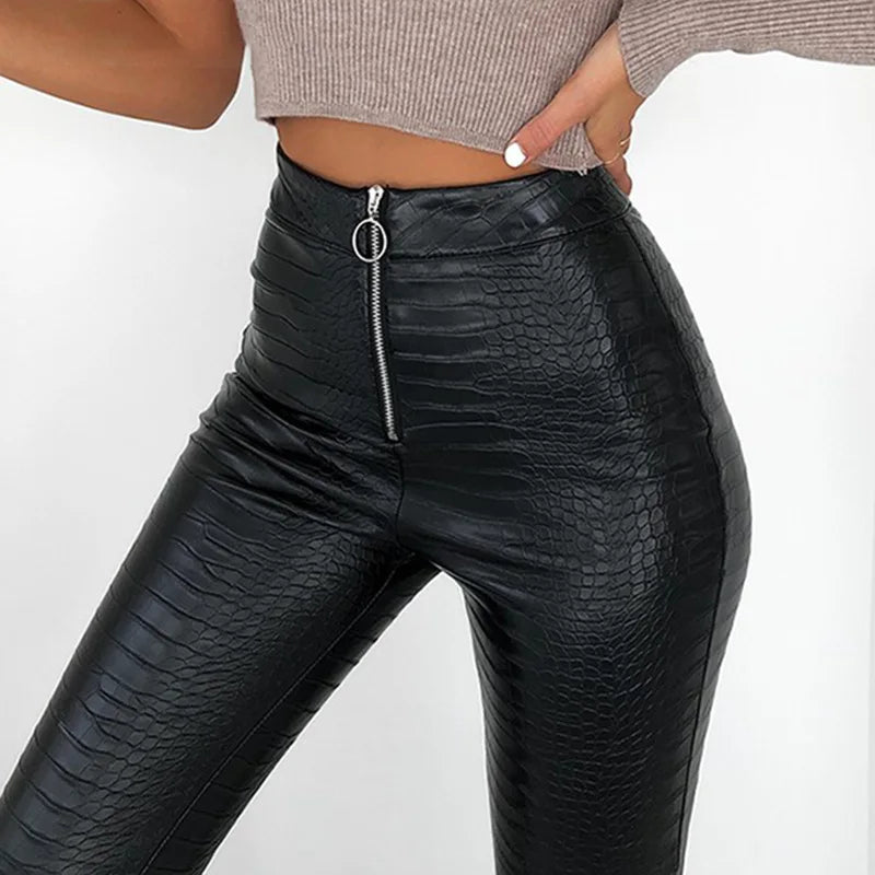 Women High Waist Leather Pants