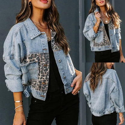 Leopard Accent Spring Denim Jacket