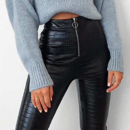 Women High Waist Leather Pants