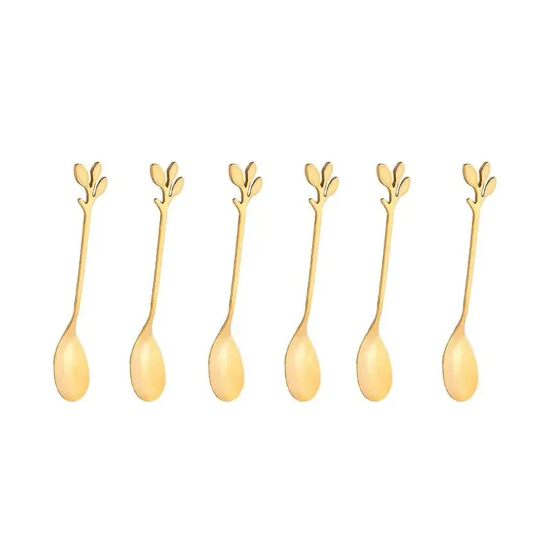 Luxury Golden Tree Leaf Design Spoons (6PCS)