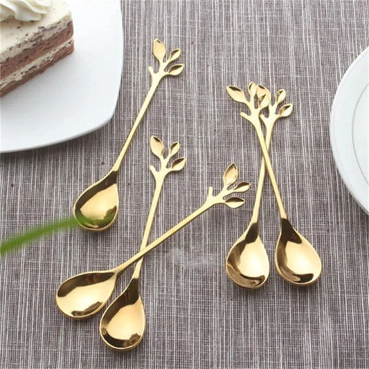 Luxury Golden Tree Leaf Design Spoons (6PCS)